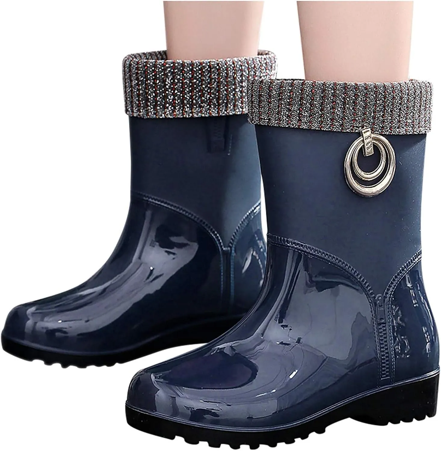 AMDBEL Rain Boots For Women, Women's Mid Calf Rain Boots Waterproof Garden Rain Shoes Anti-Slipping Rainboots for Ladies