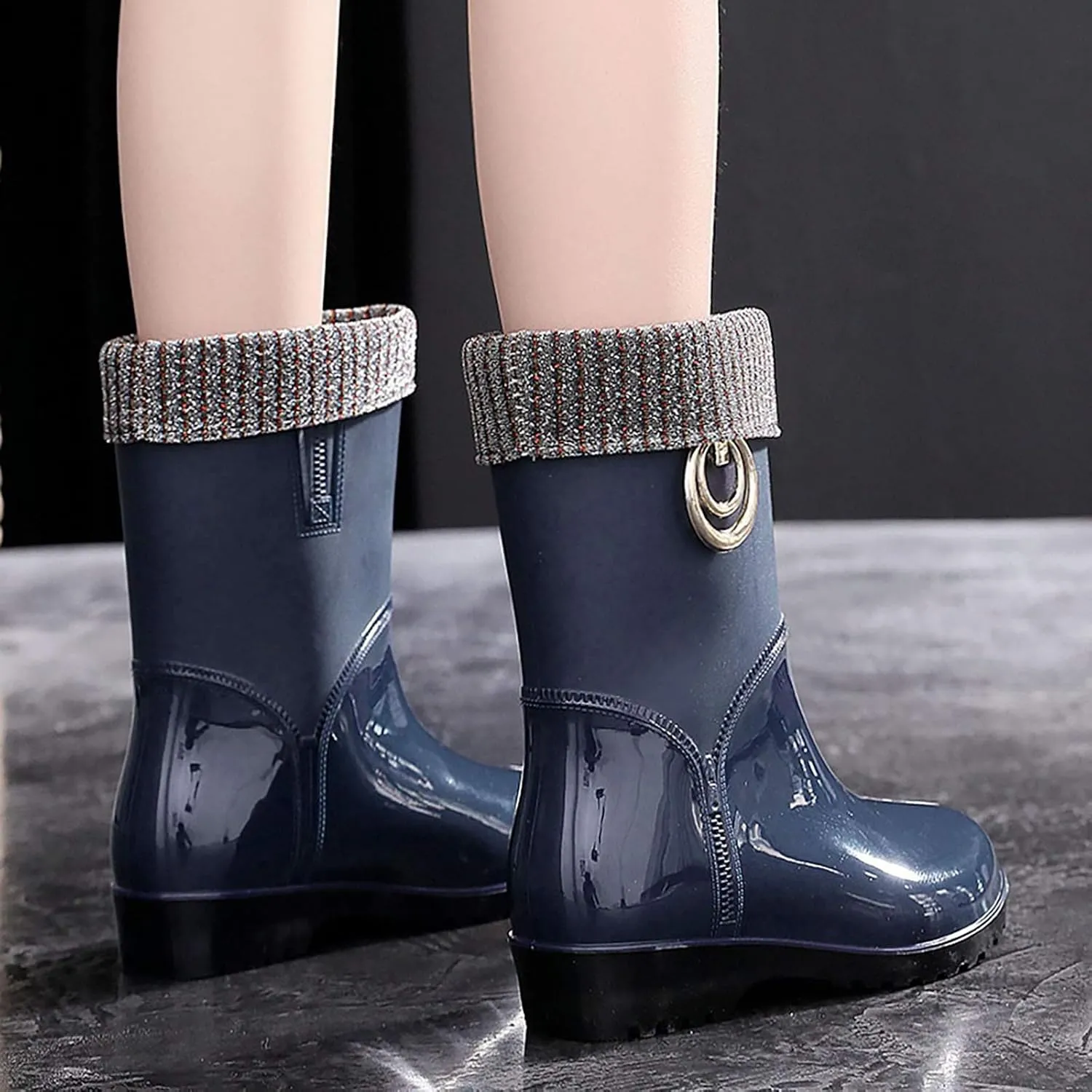 AMDBEL Rain Boots For Women, Women's Mid Calf Rain Boots Waterproof Garden Rain Shoes Anti-Slipping Rainboots for Ladies