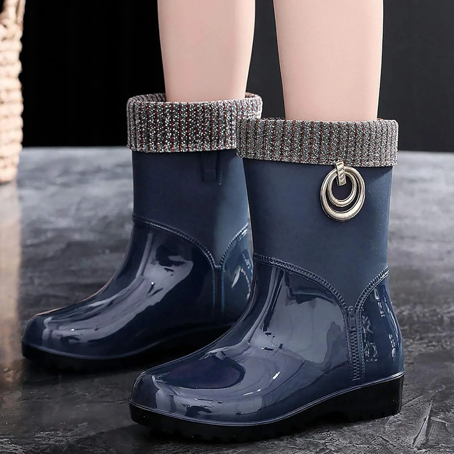 AMDBEL Rain Boots For Women, Women's Mid Calf Rain Boots Waterproof Garden Rain Shoes Anti-Slipping Rainboots for Ladies