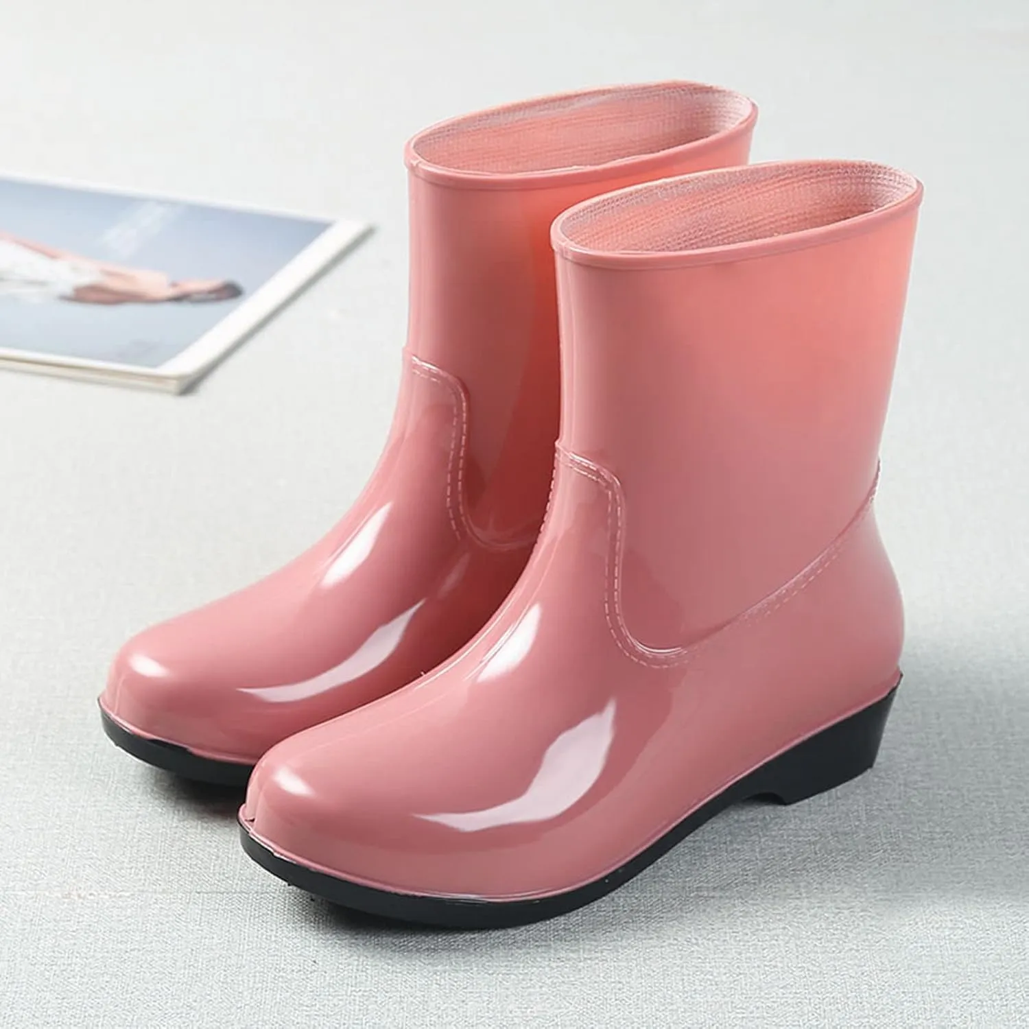 AMDBEL Rain Boots for Women, Women's Mid Calf Rain Boots Waterproof Garden Shoes Rubber Anti-Slipping Rain boots for Ladies