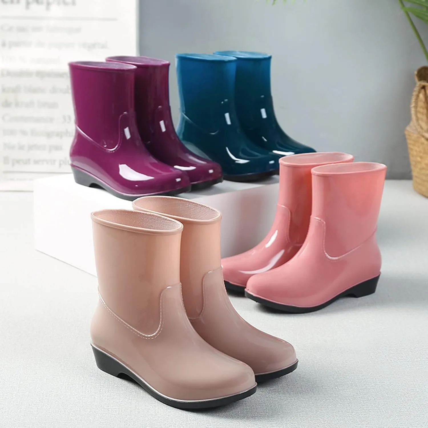 AMDBEL Rain Boots for Women, Women's Mid Calf Rain Boots Waterproof Garden Shoes Rubber Anti-Slipping Rain boots for Ladies