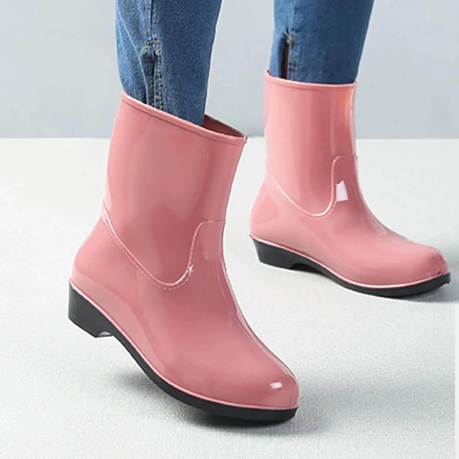 AMDBEL Rain Boots for Women, Women's Mid Calf Rain Boots Waterproof Garden Shoes Rubber Anti-Slipping Rain boots for Ladies