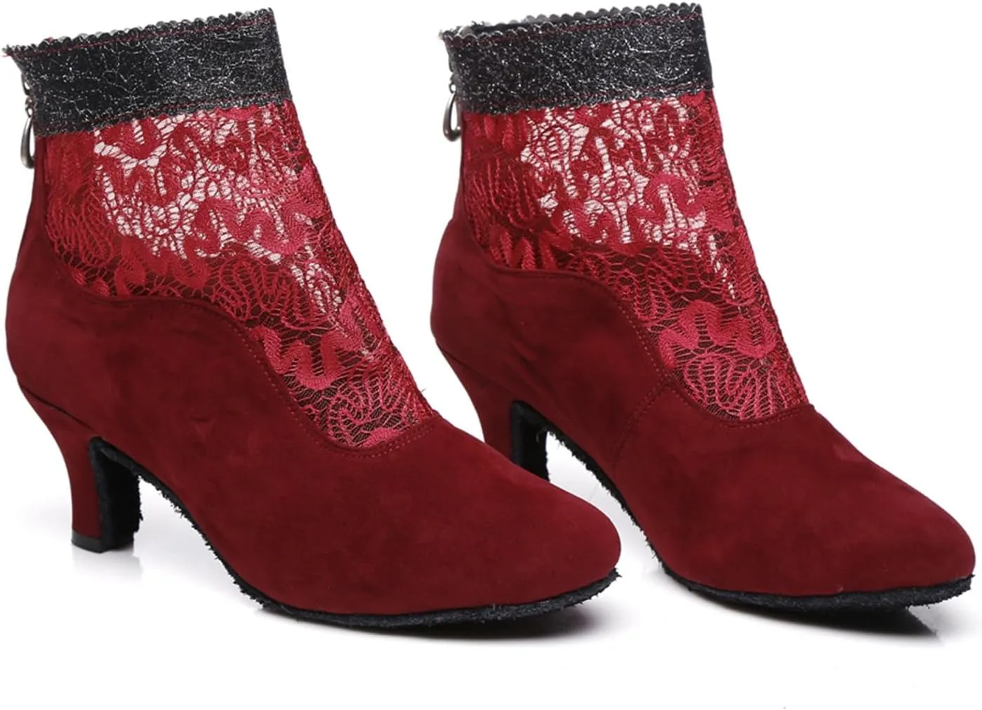 Back Zipper Closure Dance Shoes for Women Ballroom Party Bridal Wedding Stylish Lace Mesh Synthetic Dance boots