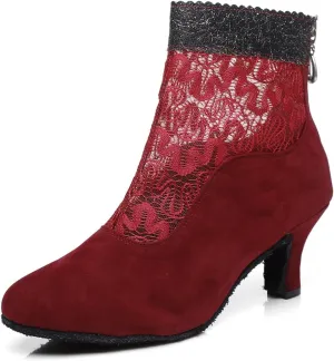 Back Zipper Closure Dance Shoes for Women Ballroom Party Bridal Wedding Stylish Lace Mesh Synthetic Dance boots