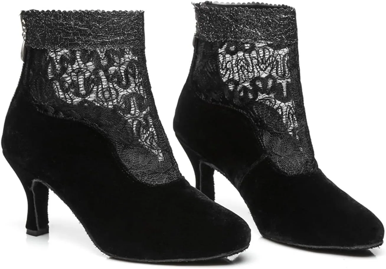 Back Zipper Closure Dance Shoes for Women Ballroom Party Bridal Wedding Stylish Lace Mesh Synthetic Dance boots
