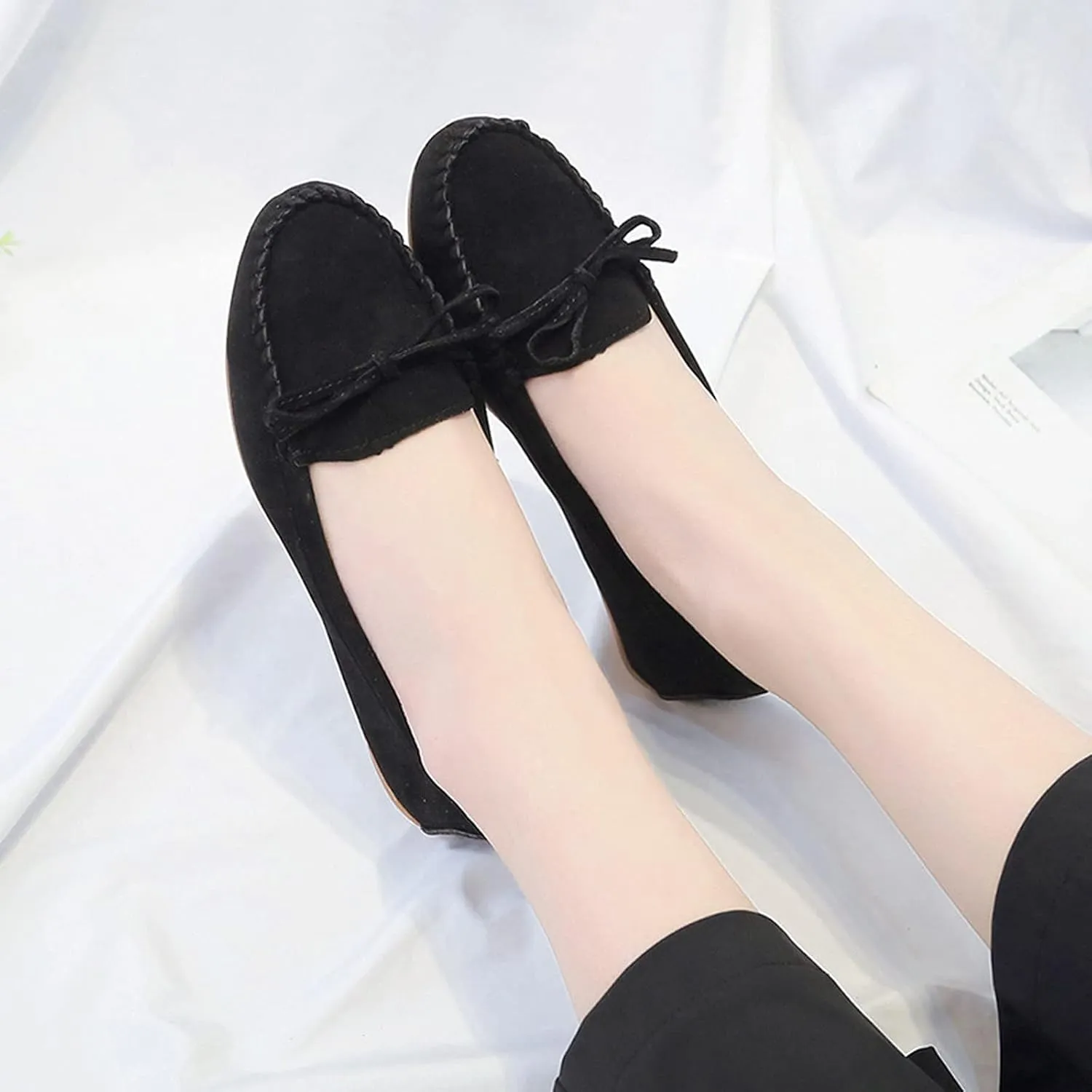 Ballet Flats for Women Round Toe Suede Loafers Slip On Dress Shoes Comfortable Business Shoes Flat Office Shoes