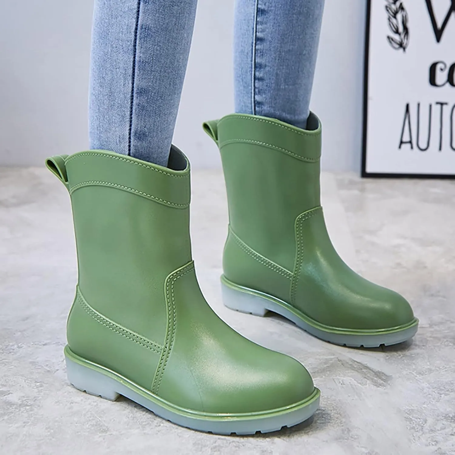 BORAMAX Tall rain Boots for Women and Waterproof Garden Shoes, Anti-Slipping Rainboots for Ladies Stylish Light Car Wash Footwear for Lawn Care, Gardening