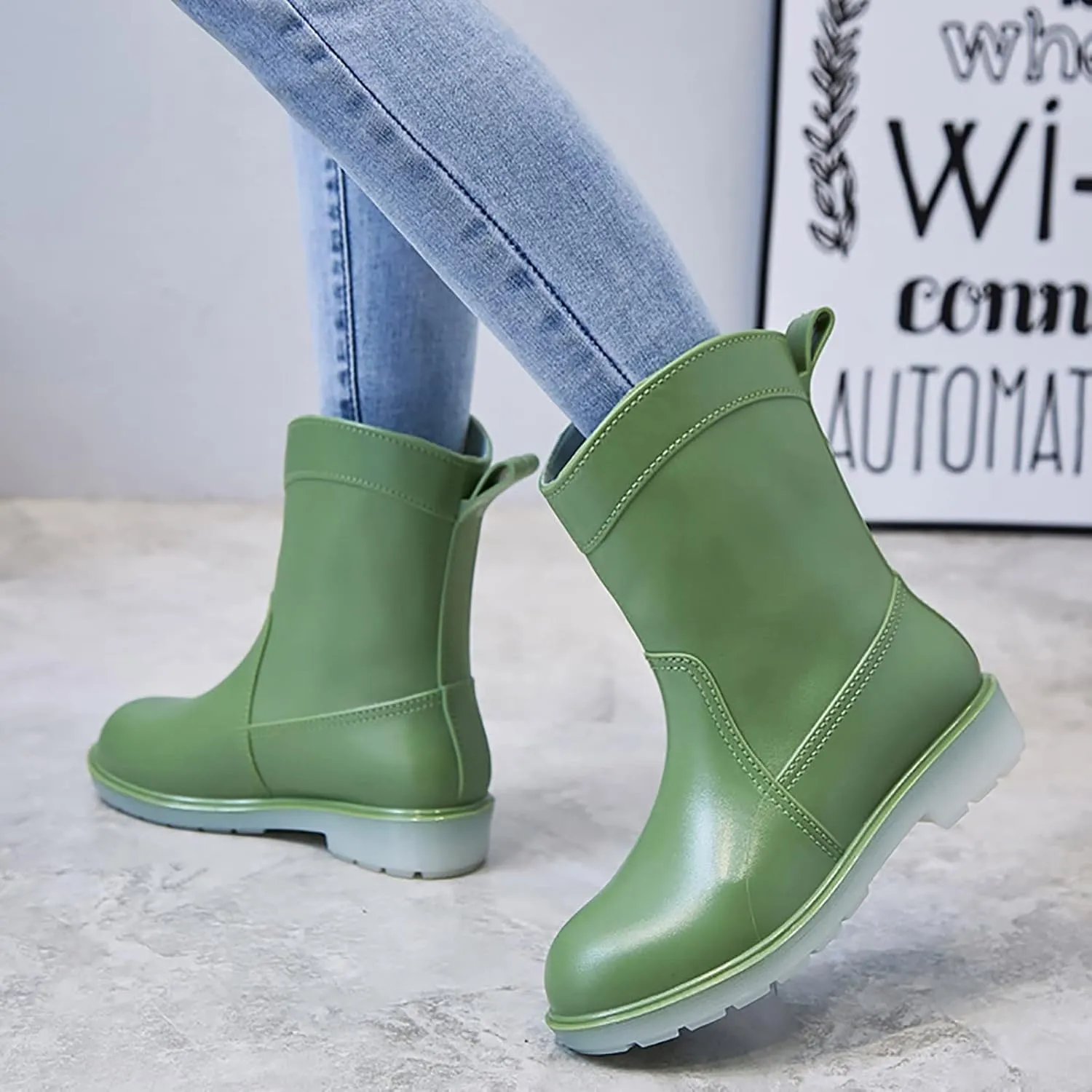 BORAMAX Tall rain Boots for Women and Waterproof Garden Shoes, Anti-Slipping Rainboots for Ladies Stylish Light Car Wash Footwear for Lawn Care, Gardening