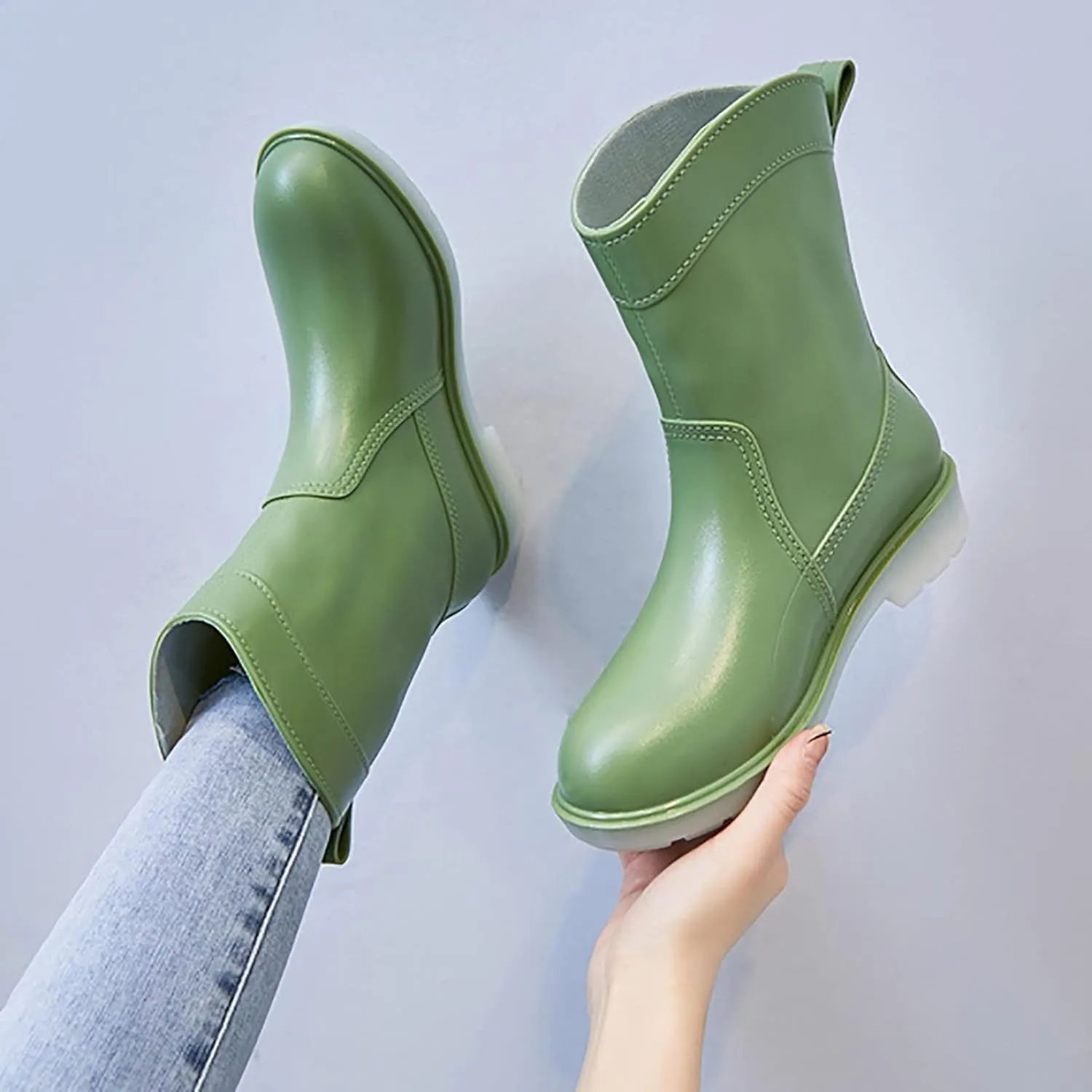 BORAMAX Tall rain Boots for Women and Waterproof Garden Shoes, Anti-Slipping Rainboots for Ladies Stylish Light Car Wash Footwear for Lawn Care, Gardening