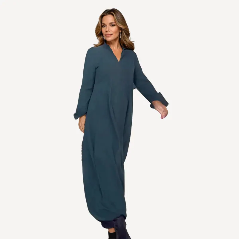Brisa™ | Elegant Long-Sleeve V-Neck Maxi Dress