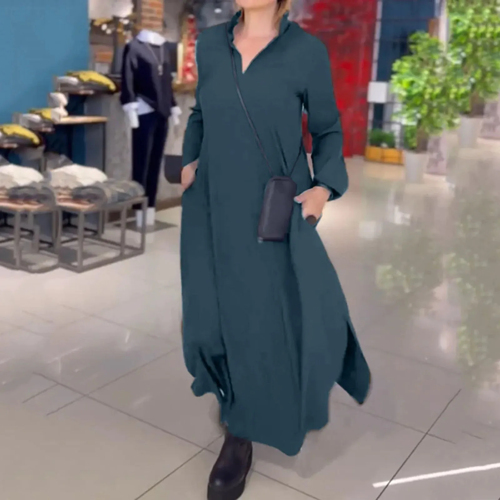 Brisa™ | Elegant Long-Sleeve V-Neck Maxi Dress