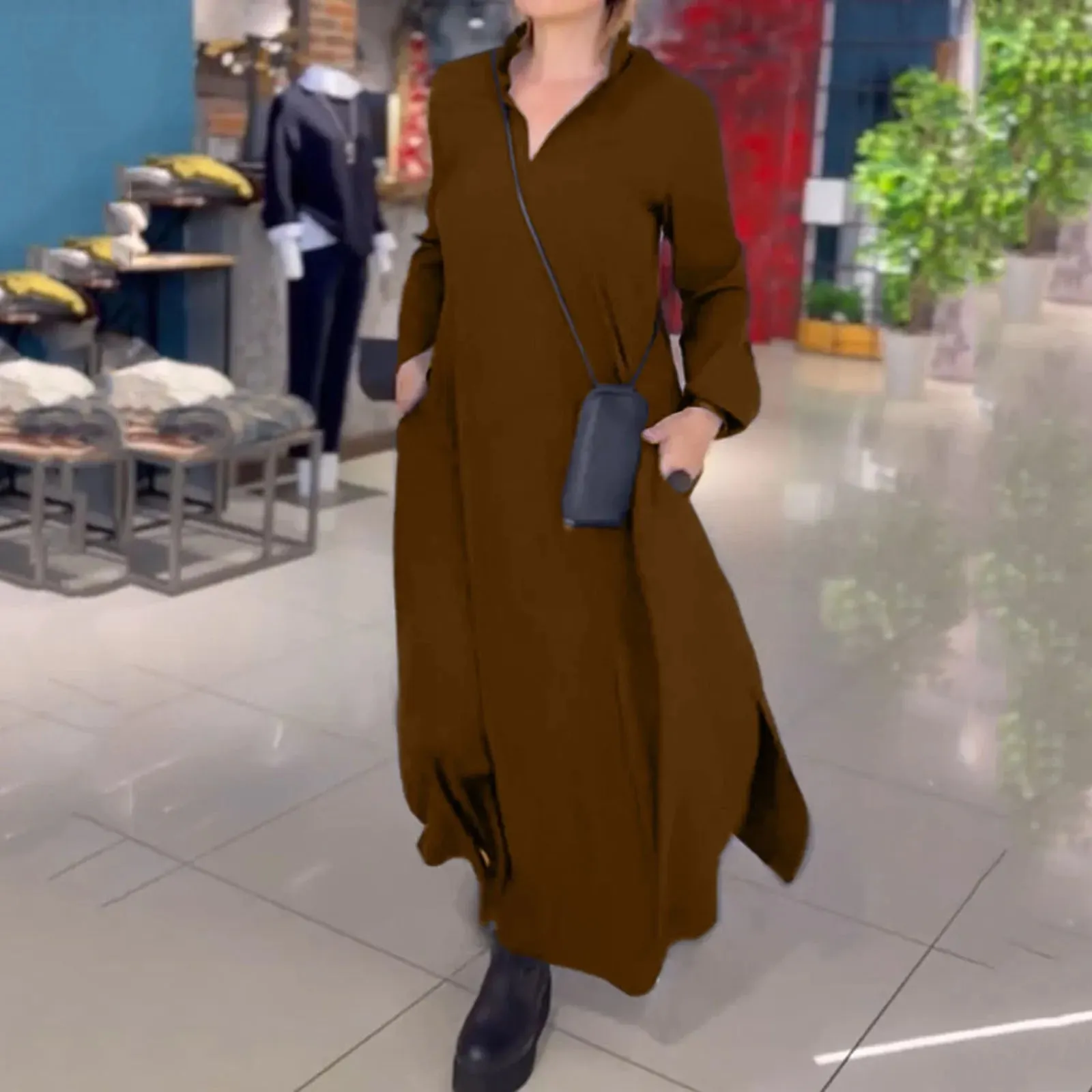 Brisa™ | Elegant Long-Sleeve V-Neck Maxi Dress