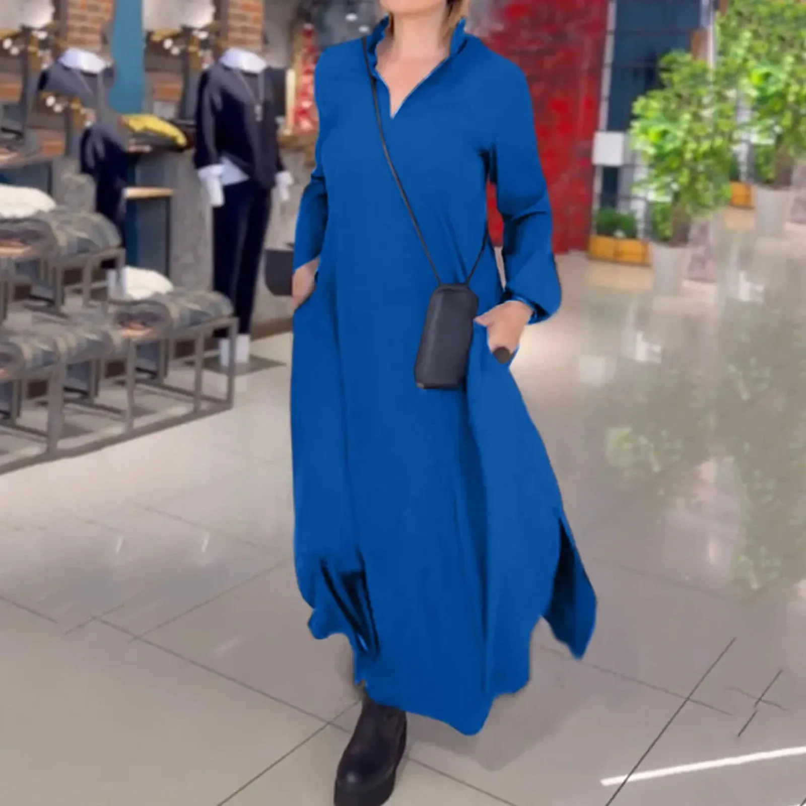 Brisa™ | Elegant Long-Sleeve V-Neck Maxi Dress