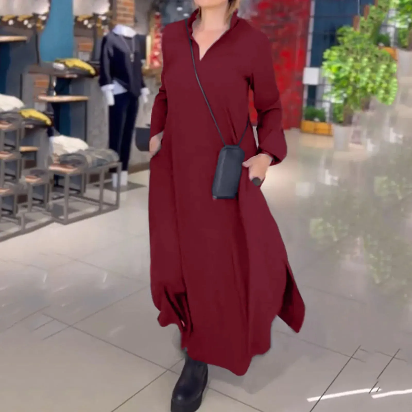 Brisa™ | Elegant Long-Sleeve V-Neck Maxi Dress