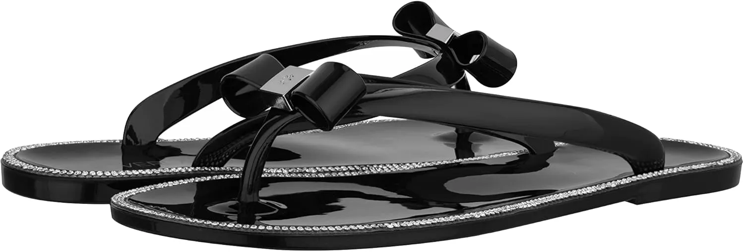 CLOVERLAY Womens Jelly Sandals Rhinestone Bowtie Flip Flops Beach Slide Flat Sandals