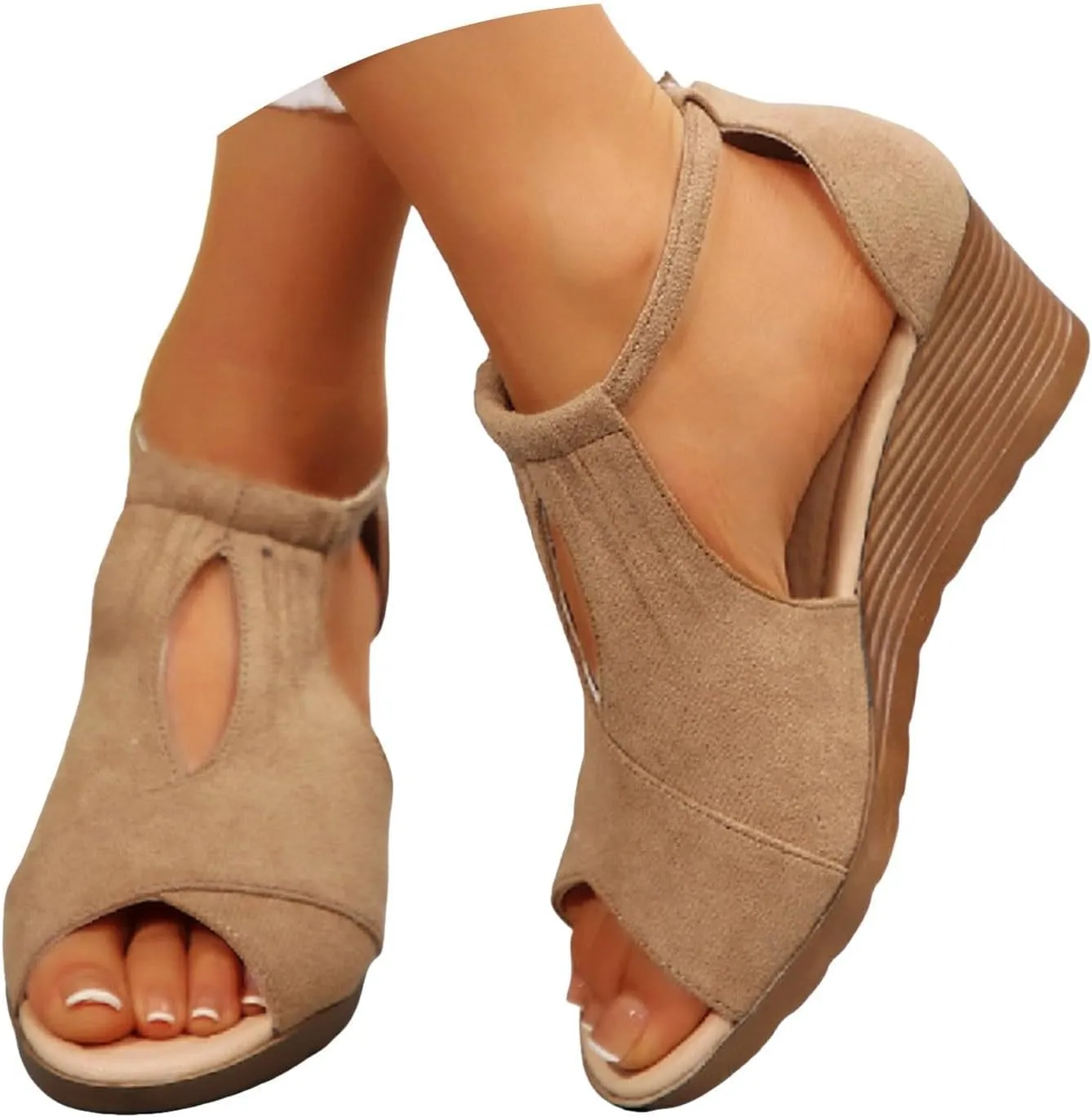 Comfort Foam Peep Toe Wedge Sandals Summer High Heel Fishmouth Arch Wedges Comfortable Adjustable Straps Flat Sandal Wedding Dressy Breathable Beach Fashion Trendy Shoes