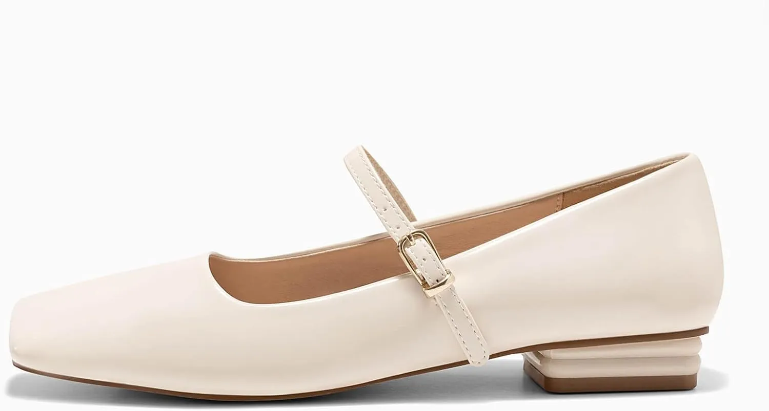 Coutgo Women's Mary Jane Flats Closed Square Toe Ballet Flat Dressy Comfortable Slip on Shoes