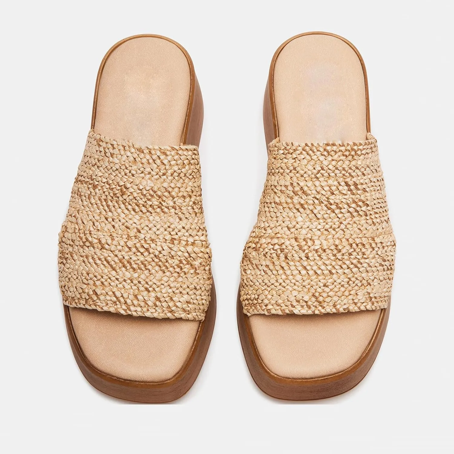 DOEYG Raffia Platform Slide Sandals for Women Comfortable Espadrille Wedge Sandals Cute Beach Summer Straw Sandals