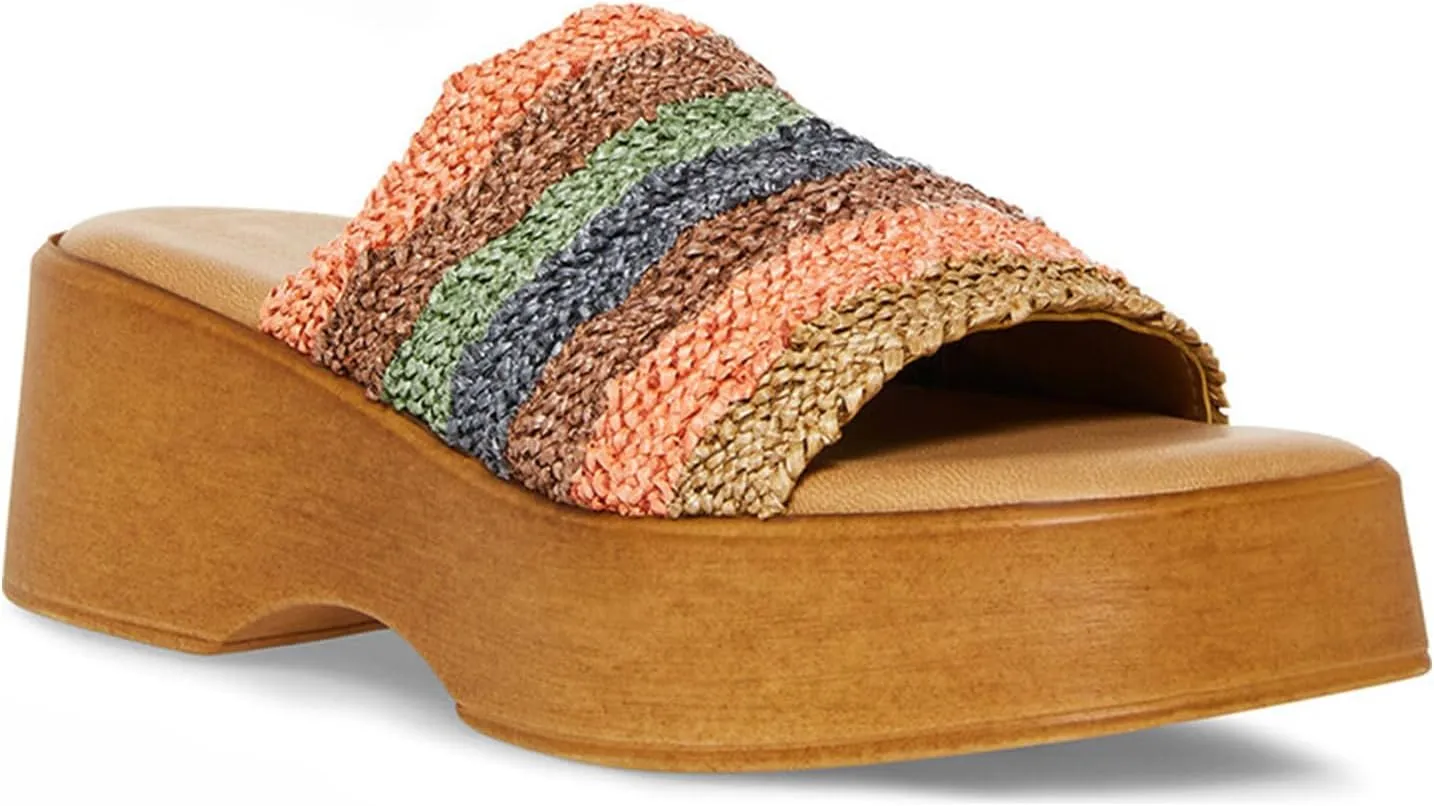DOEYG Raffia Platform Slide Sandals for Women Comfortable Espadrille Wedge Sandals Cute Beach Summer Straw Sandals
