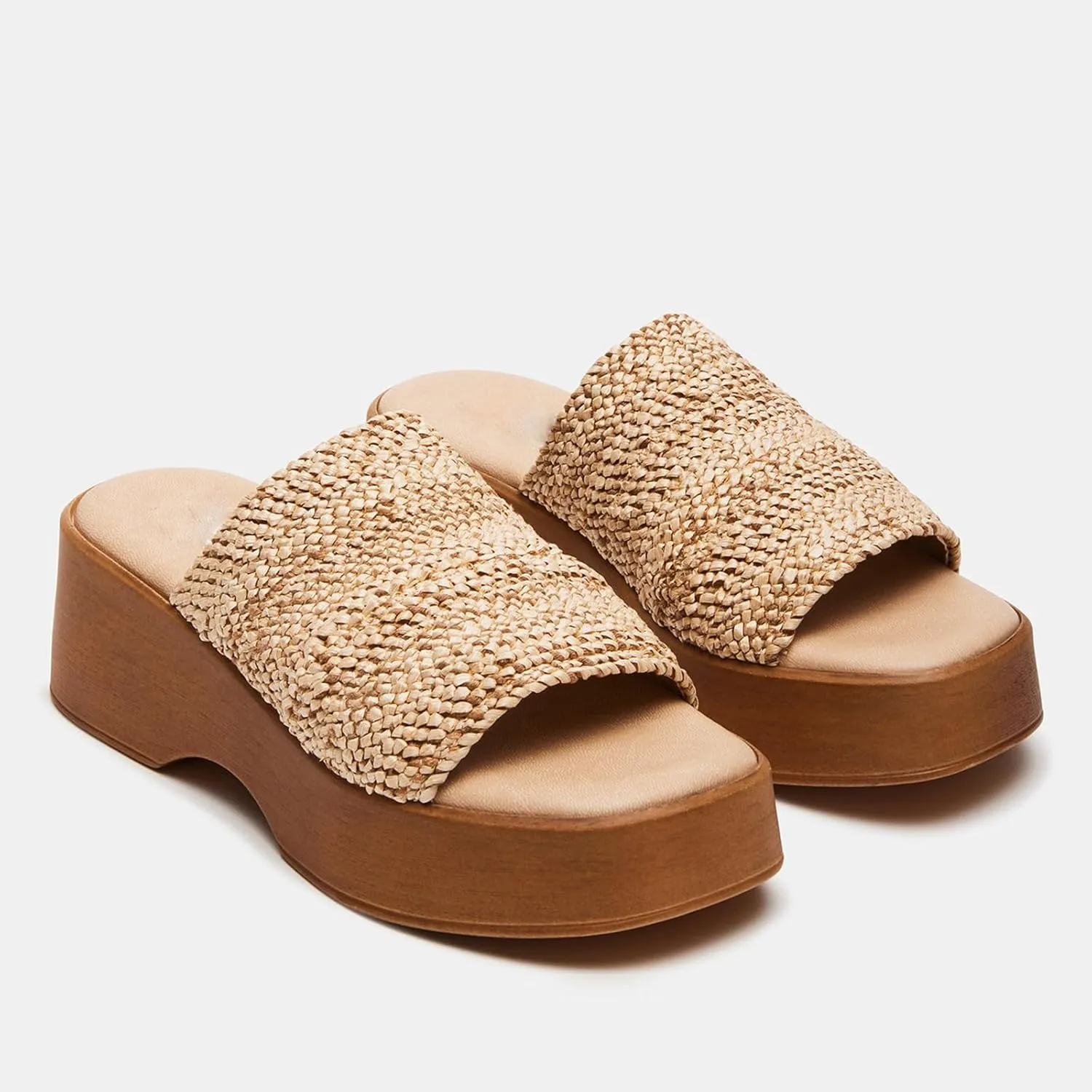 DOEYG Raffia Platform Slide Sandals for Women Comfortable Espadrille Wedge Sandals Cute Beach Summer Straw Sandals