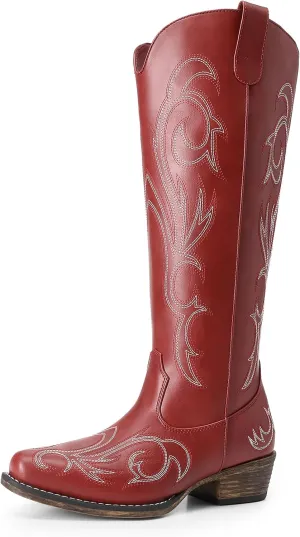 DREAM PAIRS Womens Cowboy Boots Comfortable Cowgirl Knee High Boots Pull On Side Zipper Chunky Heel Embroidered Western Boots DREAM PAIRS Womens Cowboy Boots Comfortable Cowgirl Knee High Boots Pull On Side Zipper Chunky Heel Embroidered Western Boots