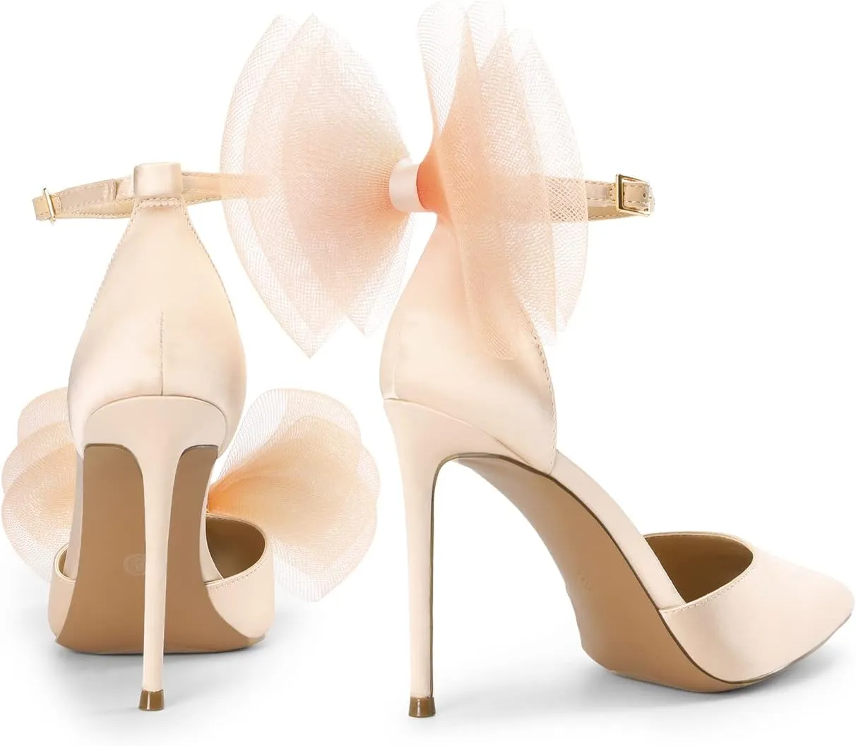 DREAM PAIRS Women's High Heels Strappy Closed Toe Stiletto Pointed Toe Mesh Bows Ankle Strap D'Orsay Sexy Dress Wedding Party Pumps Shoes