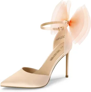 DREAM PAIRS Women's High Heels Strappy Closed Toe Stiletto Pointed Toe Mesh Bows Ankle Strap D'Orsay Sexy Dress Wedding Party Pumps Shoes