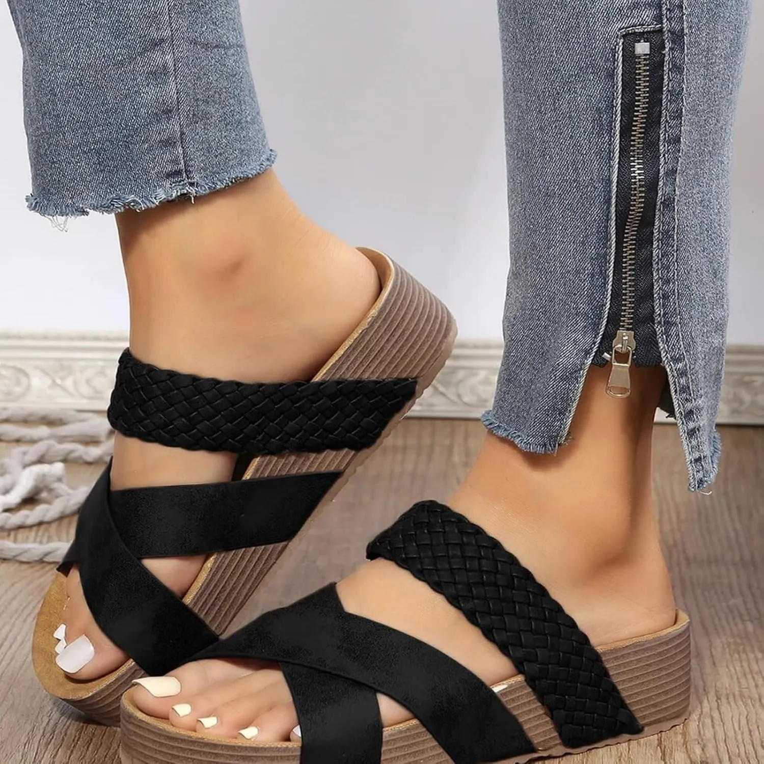 Espadrille Sandals for Women Open Toe Cork Platform Sandals Dressy Cross Strap Espadrille Heels, Comfortable Summer Beach Sandal Dress Shoes Casual Vacation