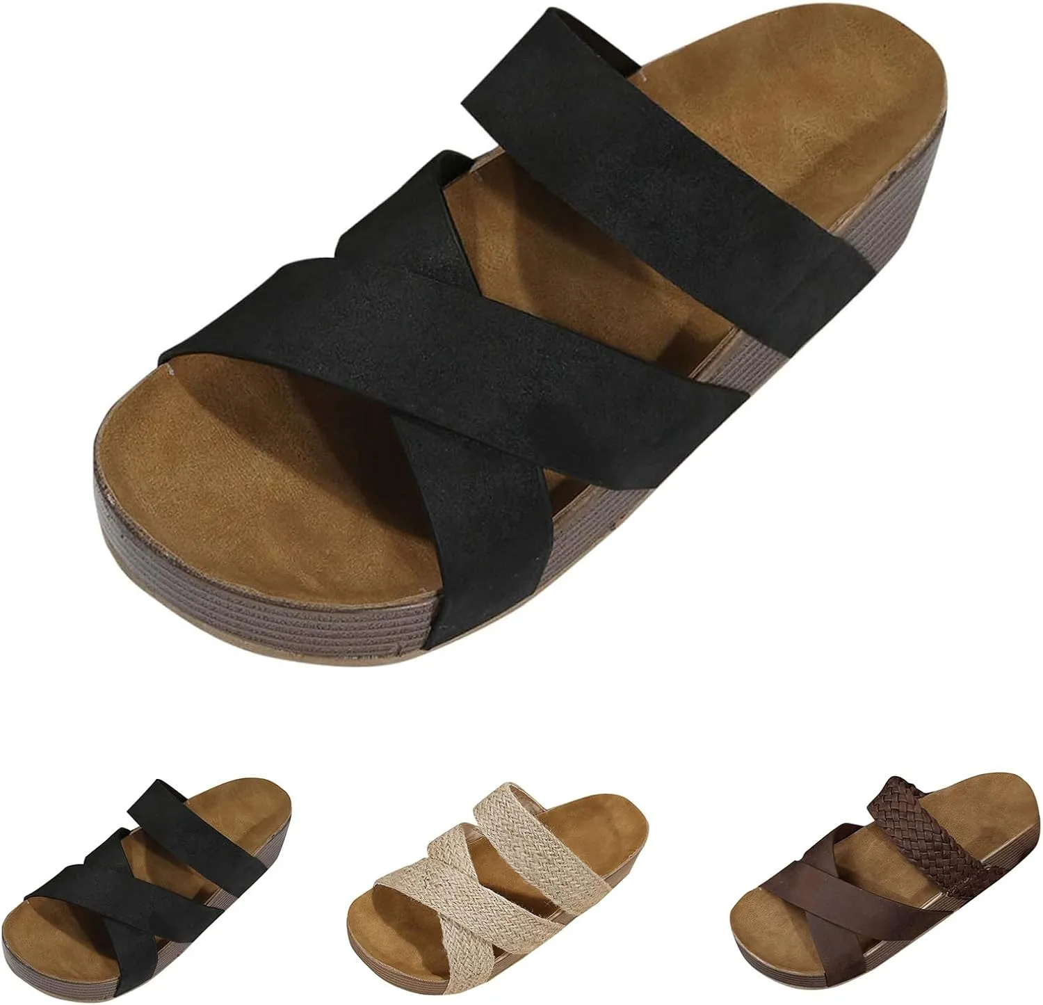 Espadrille Sandals for Women Open Toe Cork Platform Sandals Dressy Cross Strap Espadrille Heels, Comfortable Summer Beach Sandal Dress Shoes Casual Vacation