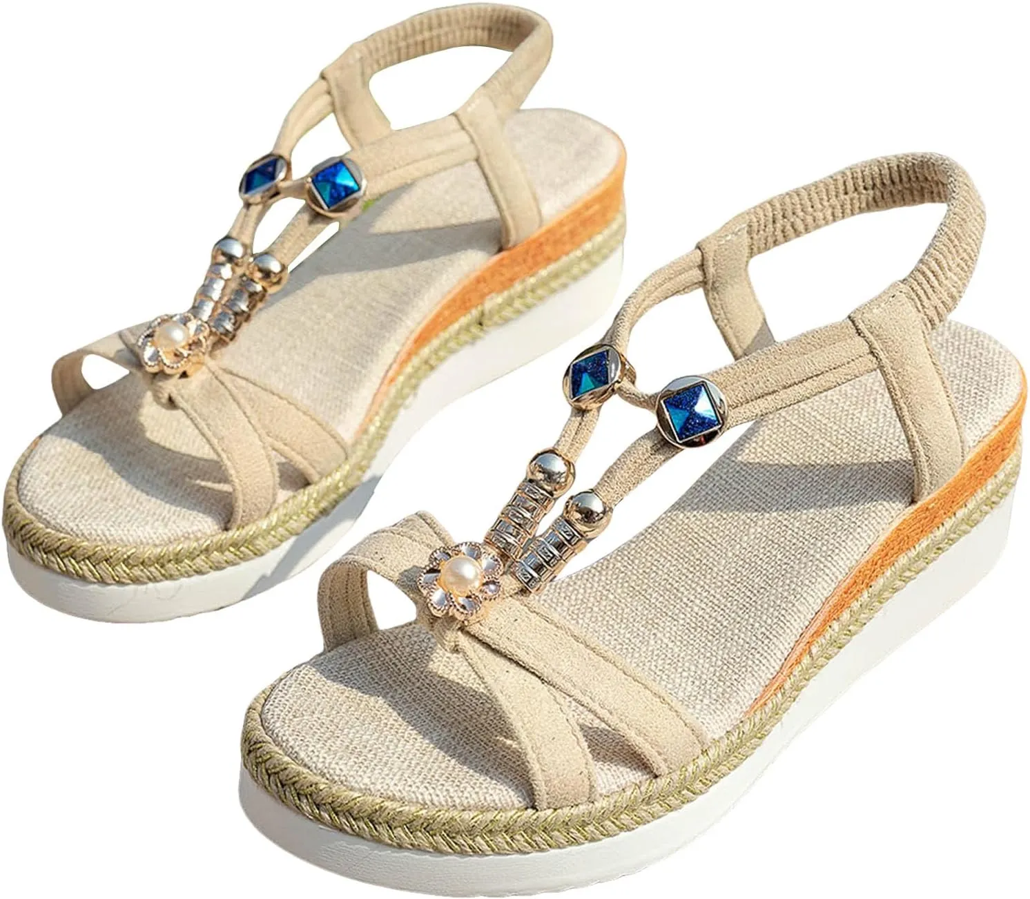 Espadrille Sandals for Women Womens Sandals Comfortable Ankle Strap Platform Boho Crystal Open Toe Fashion Walking Wedges