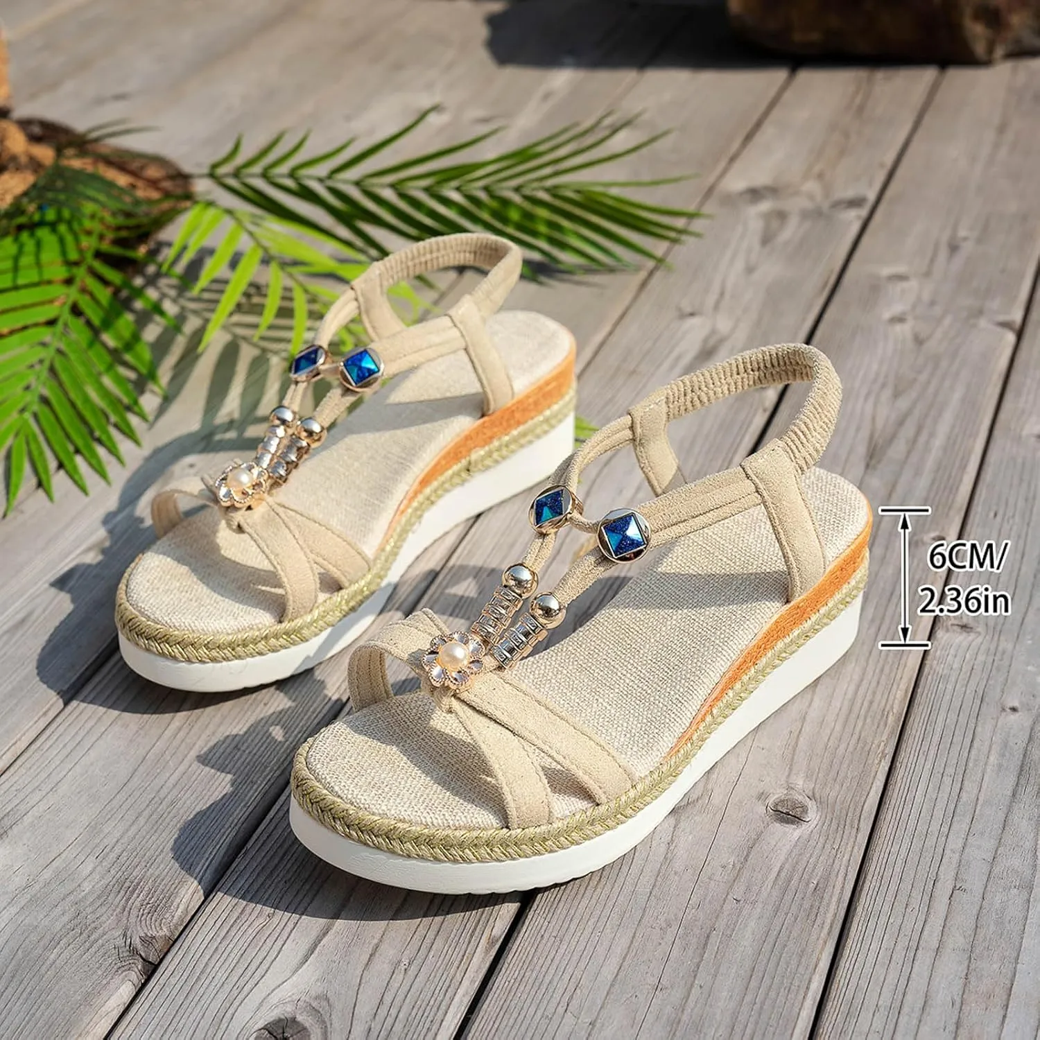Espadrille Sandals for Women Womens Sandals Comfortable Ankle Strap Platform Boho Crystal Open Toe Fashion Walking Wedges