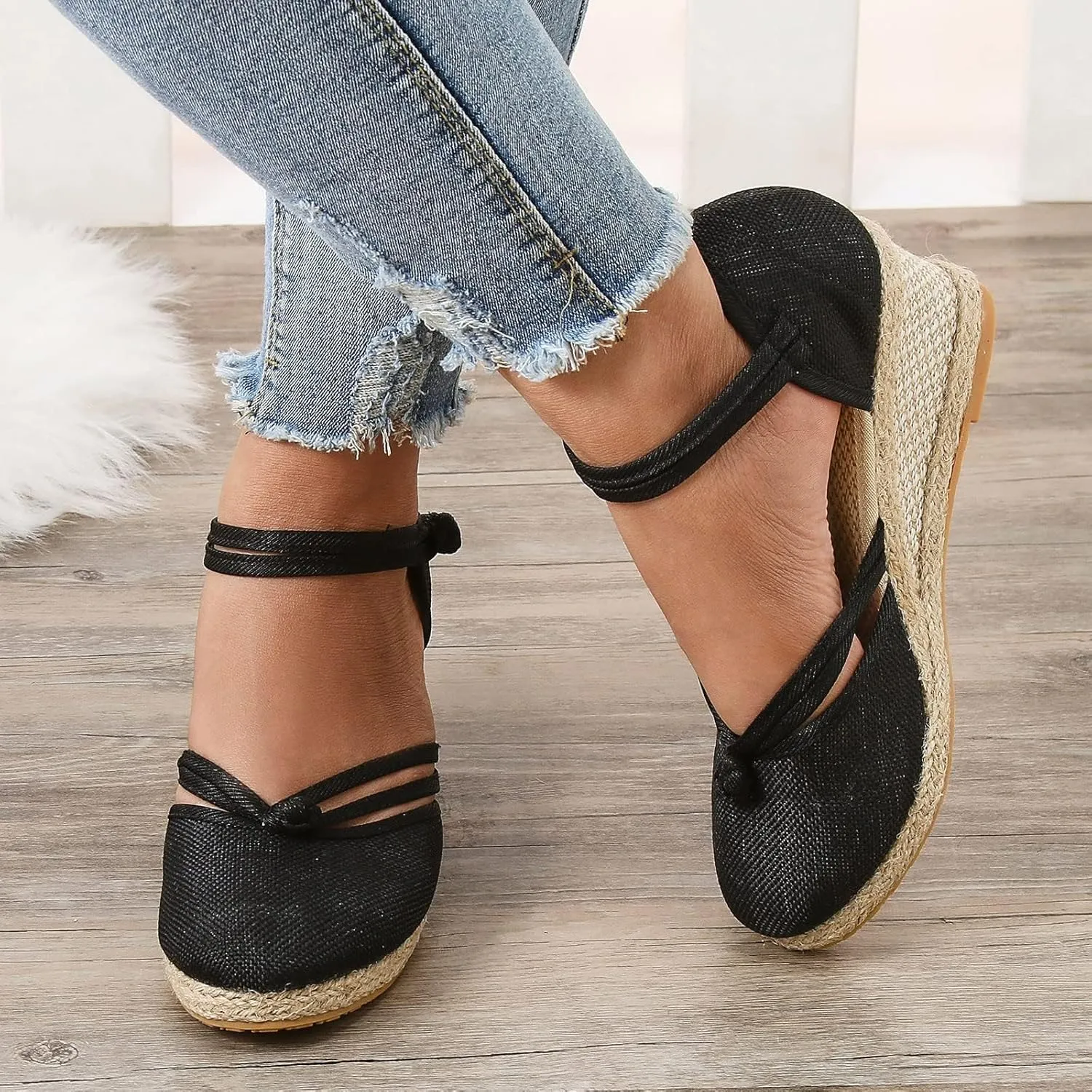 Espadrilles Wedges for Women Closed Toe Ankle Strap Slingback Summer Casual Platform Sandals Comfortable Breathable Lightweight Bohemian Low Heel Wedge Sandals Travel Walking Wedding Espadrille Sandal