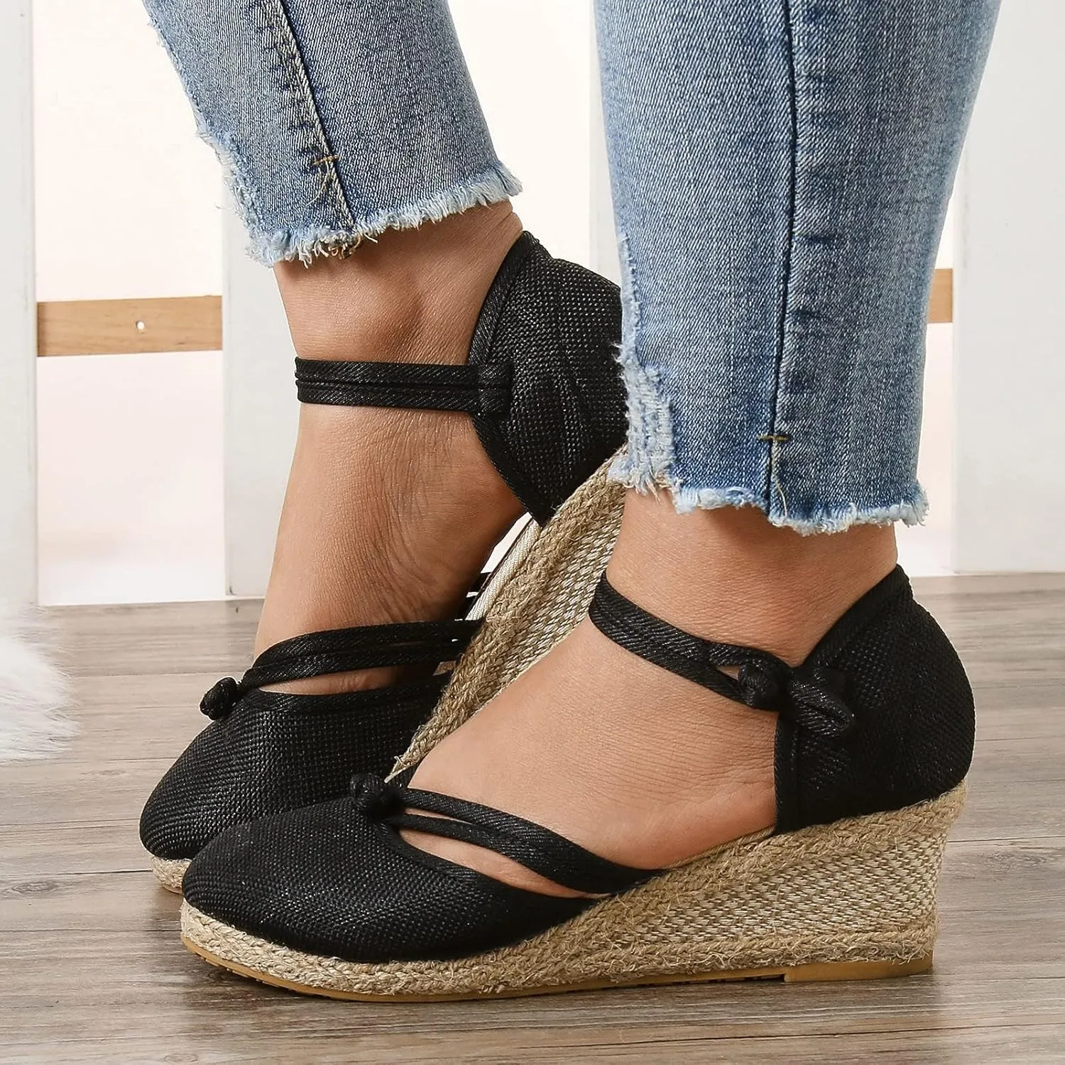 Espadrilles Wedges for Women Closed Toe Ankle Strap Slingback Summer Casual Platform Sandals Comfortable Breathable Lightweight Bohemian Low Heel Wedge Sandals Travel Walking Wedding Espadrille Sandal