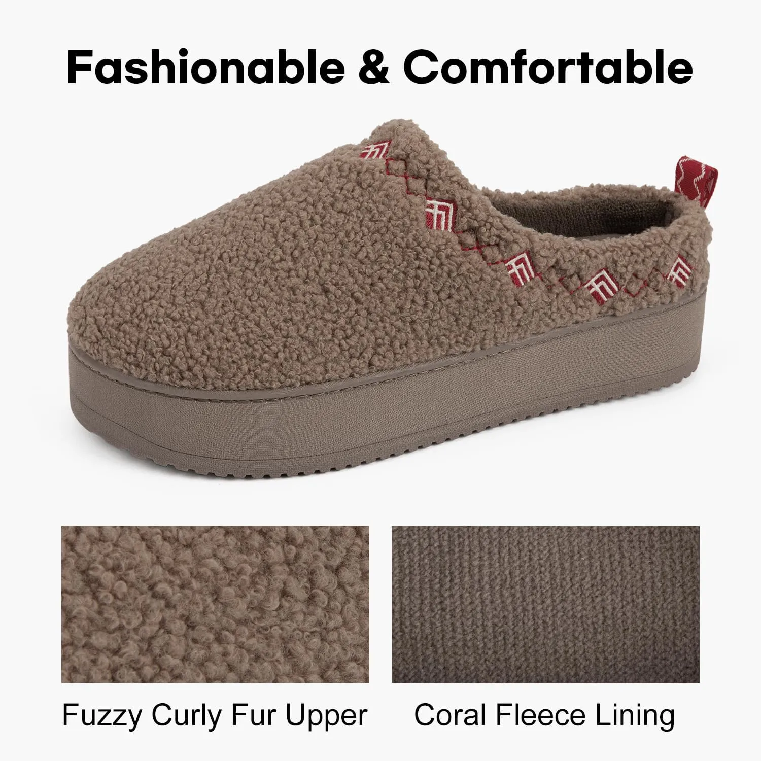FamilyFairy Women's Slippers with Fuzzy Curly Fur Platform House Shoes Slip on Bedroom Indoor Outdoor