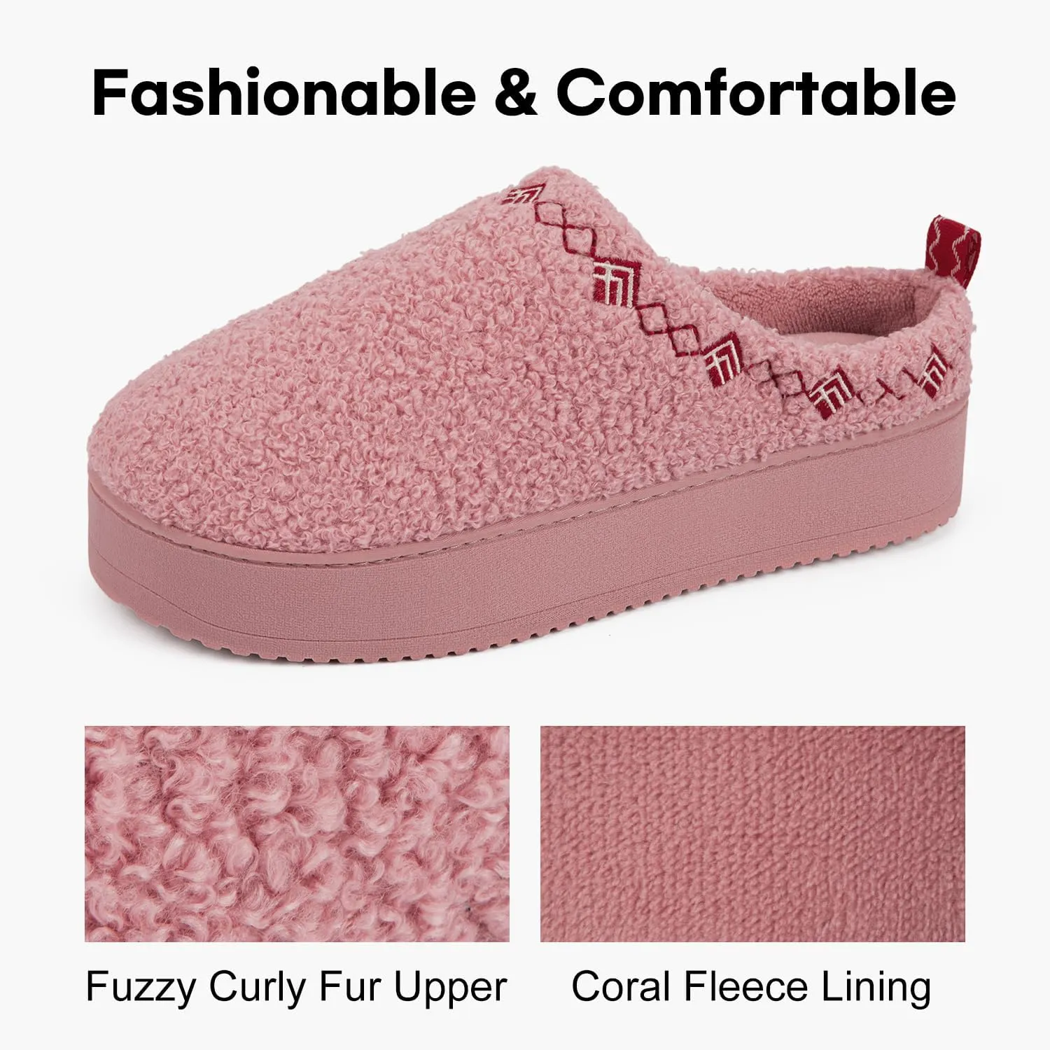FamilyFairy Women's Slippers with Fuzzy Curly Fur Platform House Shoes Slip on Bedroom Indoor Outdoor