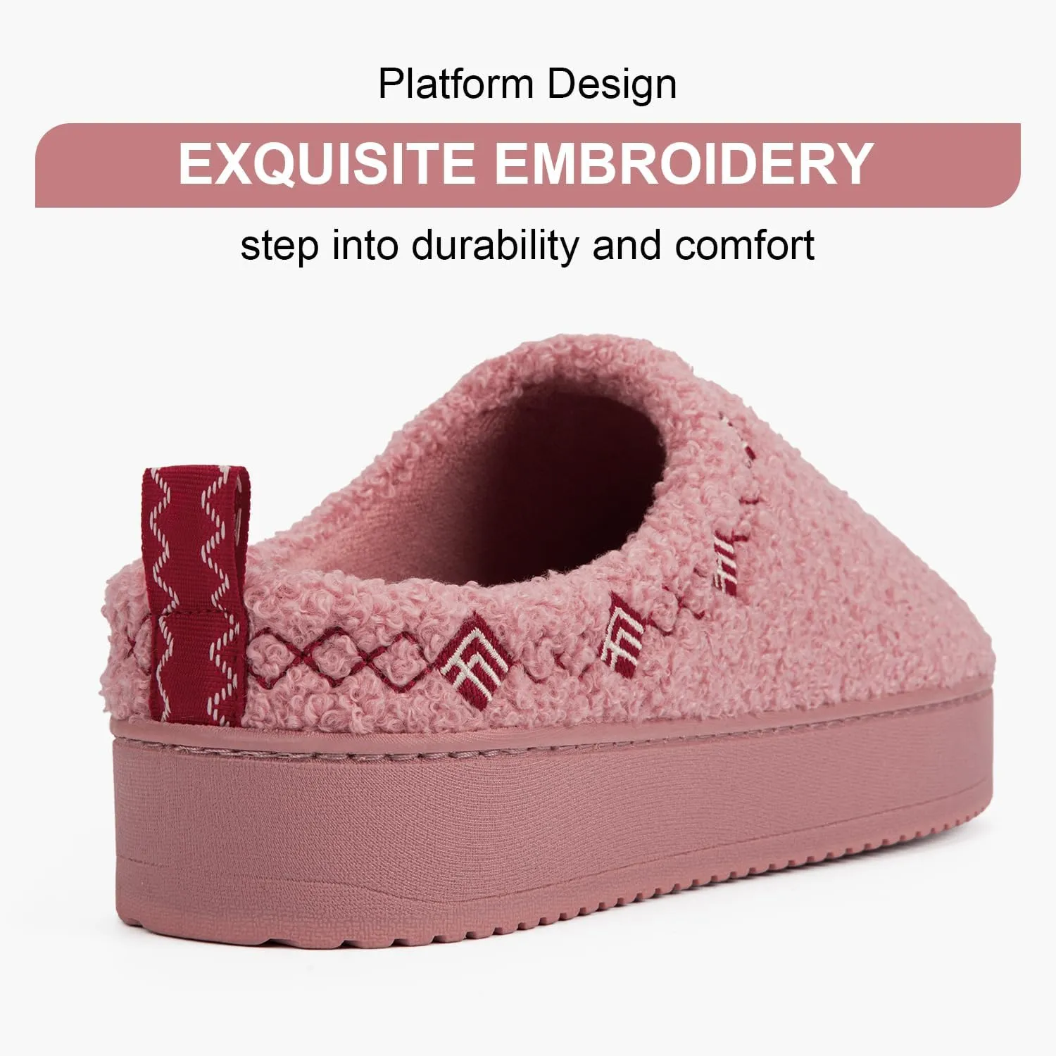 FamilyFairy Women's Slippers with Fuzzy Curly Fur Platform House Shoes Slip on Bedroom Indoor Outdoor