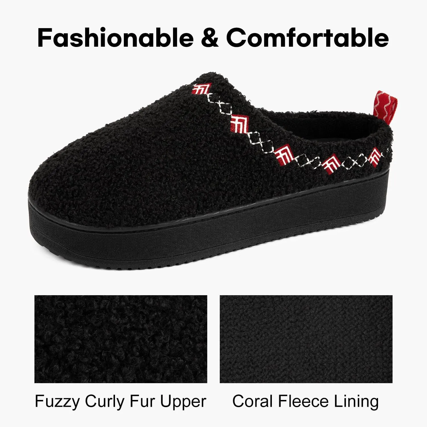 FamilyFairy Women's Slippers with Fuzzy Curly Fur Platform House Shoes Slip on Bedroom Indoor Outdoor