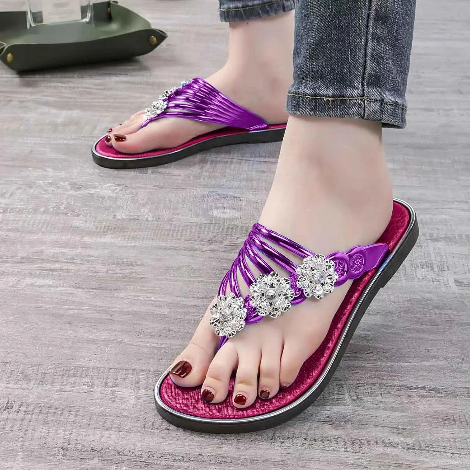 Flip Flops Dressy Summer Flat Silver Black Wedding Glitter Stripe Sandals Women Slippers for Hardwood Floors