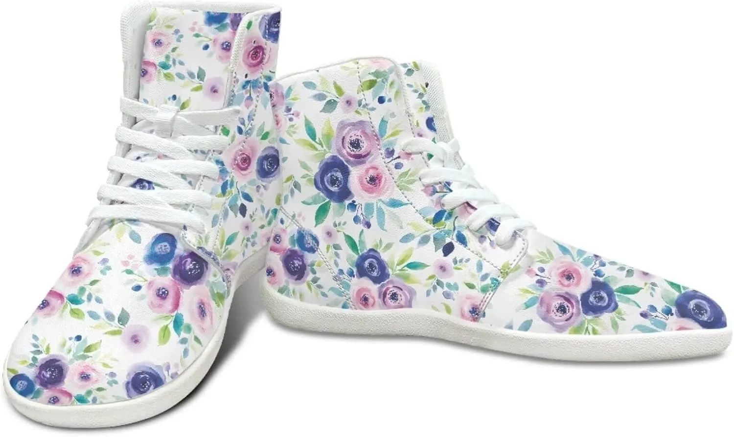 Floral Print Barefoot Sneakers for Women High Top PU Footwear Width Toe Anti-Skid Running Cross Training Shoes
