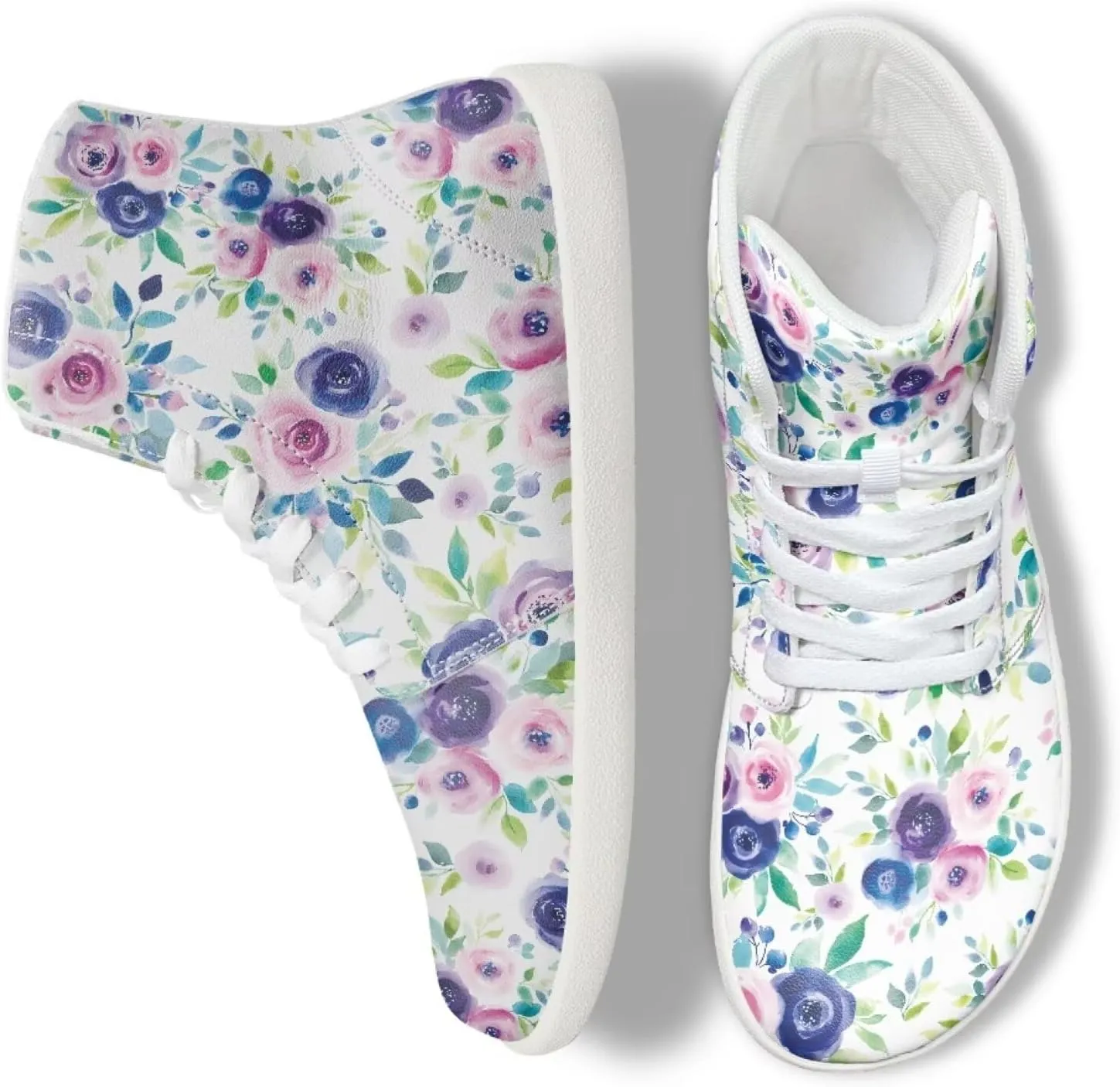 Floral Print Barefoot Sneakers for Women High Top PU Footwear Width Toe Anti-Skid Running Cross Training Shoes