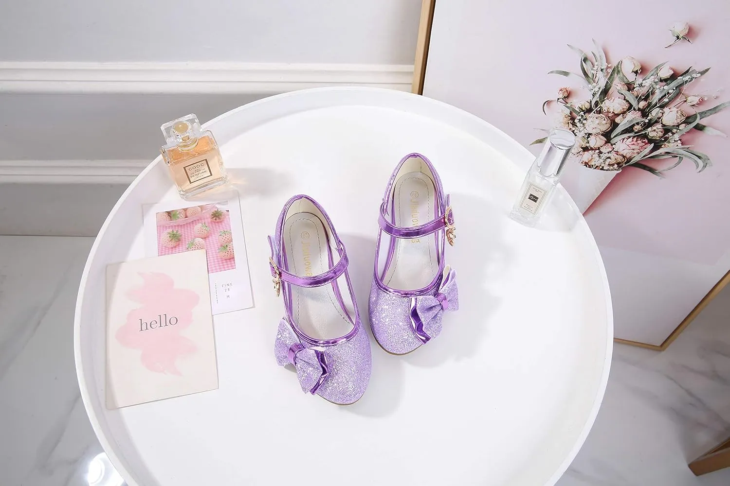 Girl Mary Jane High Heels Formal Dress Banquet Wedding Bow Glittering Princess Shoes