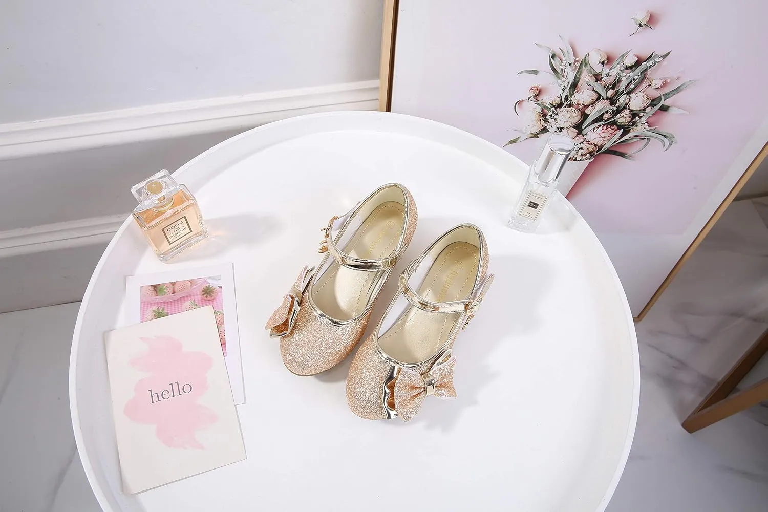 Girl Mary Jane High Heels Formal Dress Banquet Wedding Bow Glittering Princess Shoes