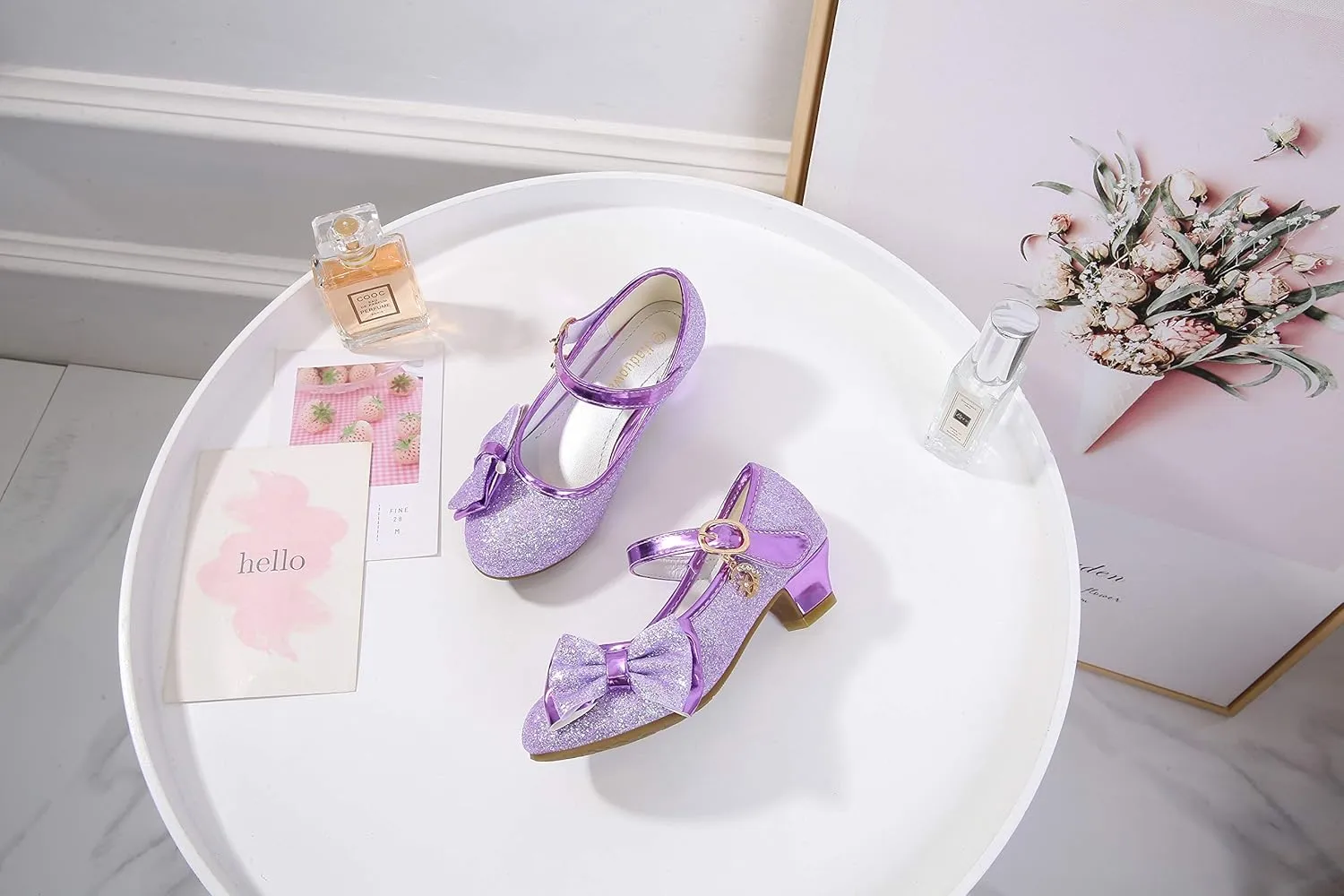 Girl Mary Jane High Heels Formal Dress Banquet Wedding Bow Glittering Princess Shoes