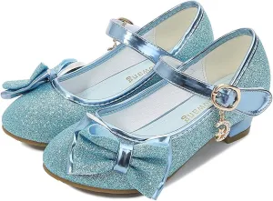 Girl Mary Jane High Heels Formal Dress Banquet Wedding Bow Glittering Princess Shoes