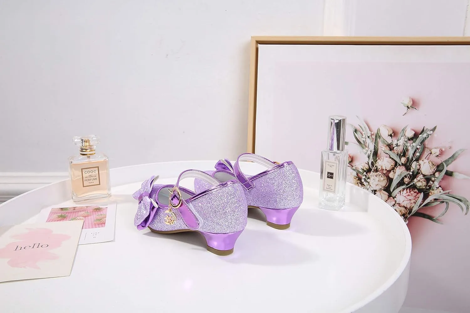 Girl Mary Jane High Heels Formal Dress Banquet Wedding Bow Glittering Princess Shoes