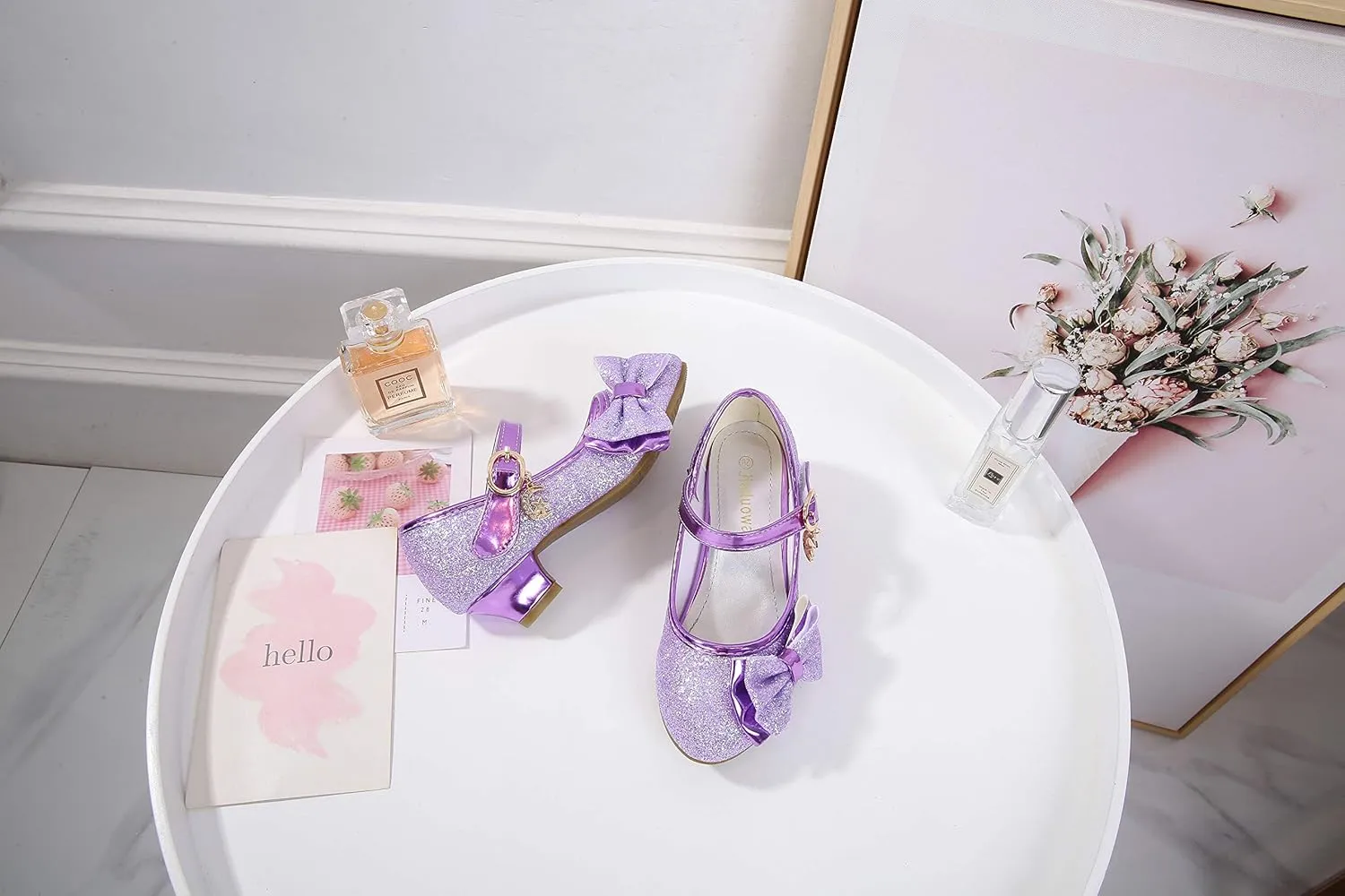 Girl Mary Jane High Heels Formal Dress Banquet Wedding Bow Glittering Princess Shoes
