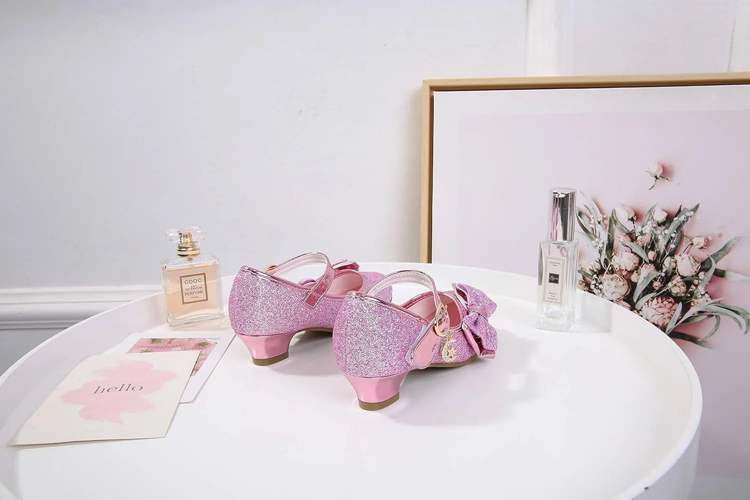 Girl Mary Jane High Heels Formal Dress Banquet Wedding Bow Glittering Princess Shoes