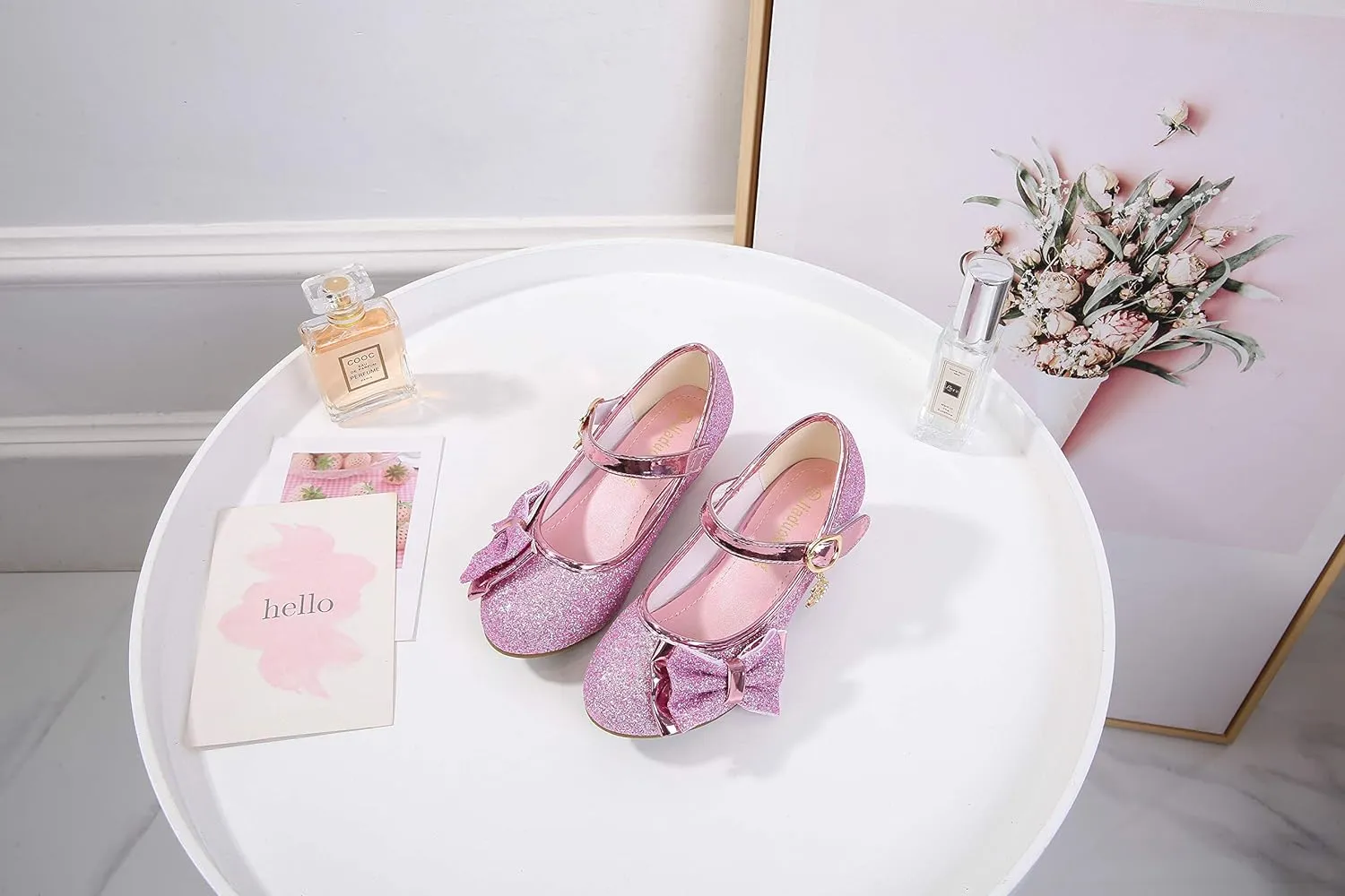 Girl Mary Jane High Heels Formal Dress Banquet Wedding Bow Glittering Princess Shoes