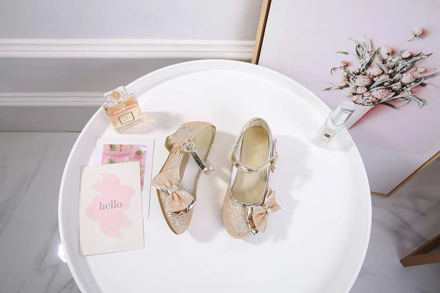 Girl Mary Jane High Heels Formal Dress Banquet Wedding Bow Glittering Princess Shoes