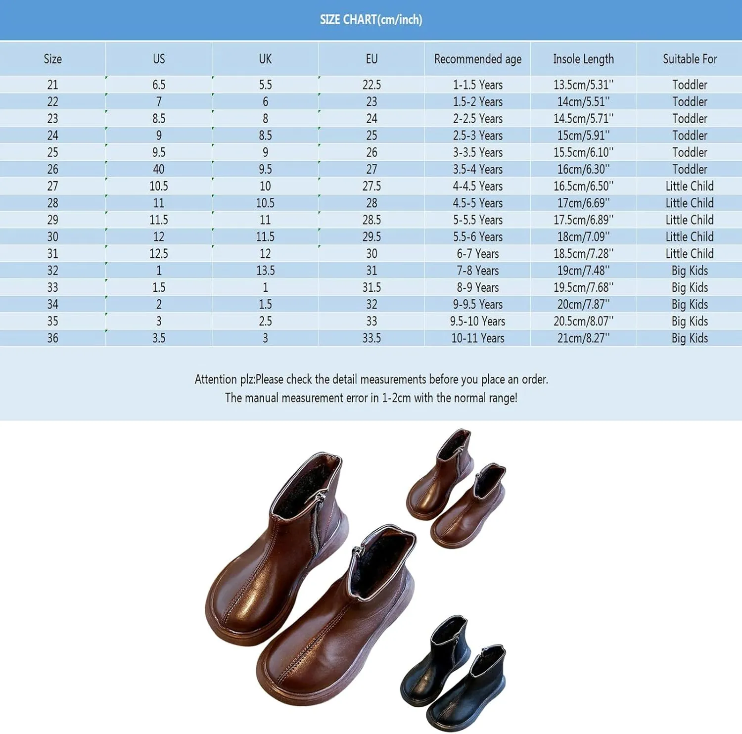 Girls Ankle Boots Kids Toddler Winter Classic British Style Dress Shoes Casual Shoes Vintage Booties with Side Zipper